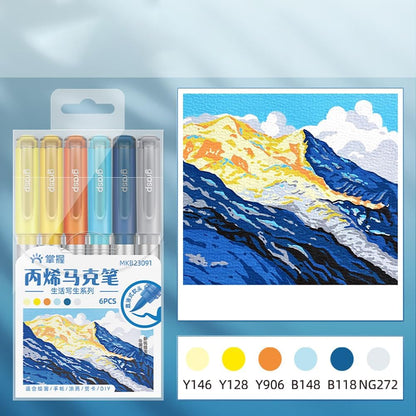 6 Color Acrylic Paint Markers, Brush Tip Acrylic Paint Pens With Visual Ink Window, Fabric Paint Markers for Clothes, Textile - High Coverage on Wood, Glass, Rock - DIY Art Supplies for Kids, Adults