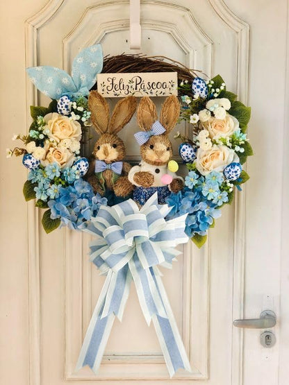 Blue and White Stripe Ribbon Wired 2.5 Inch Light Blue Burlap Ribbons with Ivory Stripe Edge Wreath Supplies (30 Foot)