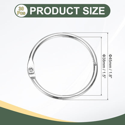 PATIKIL 1.5" x 1.8" Loose Leaf Binder Rings, 30 Pcs Metal Book Rings Nickel Keychain Ring for Paper Index Cards Flash Card Notebook Rings Office Home Book Binder, Silver Tone