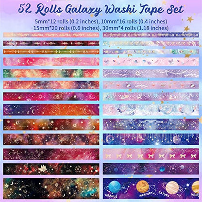 52 Rolls Gold & Silver Foil Washi Tape Set for Journaling & Scrapbooking
