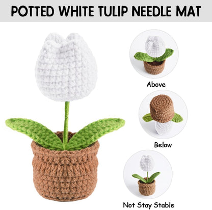Tulip Pin Cushion, Handmade Knitted Pincushions, Cute Pin Cushions Needle Holders for Sewing Quilting Accessory, DIY Crafts or Patchwork Decor.Flowerpot Design White Tulip