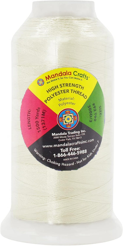 Mandala Crafts Off White Heavy Duty Thread -1500 Yds Tex 90 Thread for Sewing Drapery Jeans Leather Hair Outdoor Marine Upholstery