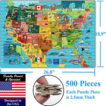 Colorful United States Map 500 Pieces with Large Pieces Jigsaw Puzzle for 13+