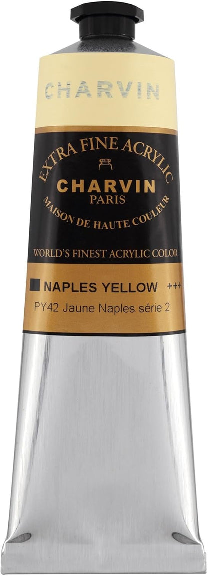 Charvin Extra Fine Professional Artist Acrylic Paint Colors, Nature Themed Hues, 150ml Naples Yellow