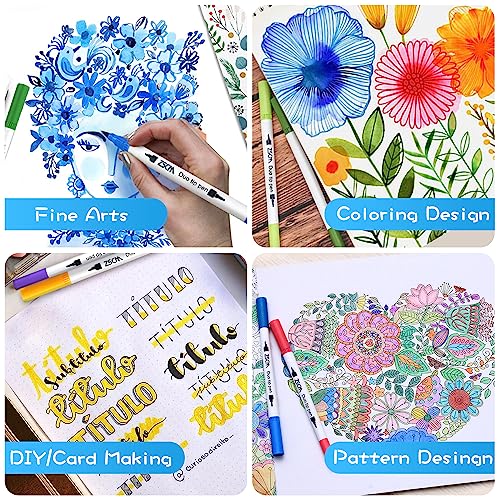 ZSCM 100 Colors Duo Tip Brush Markers Art Pen Set (100 Count)