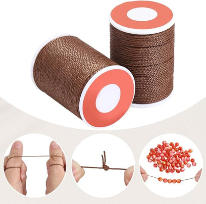 2 Rolls 24 Yards 1MM Round Wax Thread Coffee Brown Beading Rope String Waxed Polyester Taiwan Sturdy Twist Cord Threads for Jewelry Making Bracelets Necklaces Waist Chain Macrame Supplies