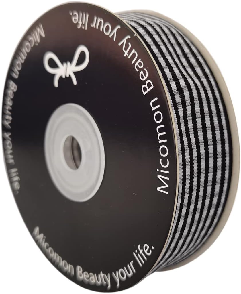1 Inch Black and White Woven Edge Gingham Ribbon 25 Yards Each Roll 100% Polyester (1", Black) - Crafty Corner