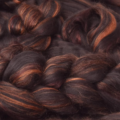 Merino Silk Luxe Tonal Designer Blend. Superfine Merino, Mulberry Silk, Tussah Silk. Top Roving for Spinning or Felting. Chestnut Velvet 1oz