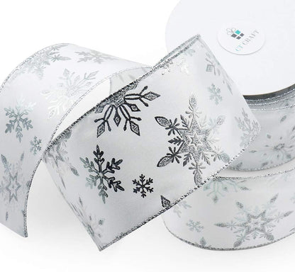 CT CRAFT LLC Satin with Silver Snowflake Wired Ribbon 2.5 Inch x 10 Yards for Christmas Home Decor Tree Topper Bow Gift Wrapping DIY Crafts Wreath Garland - Crafty Corner
