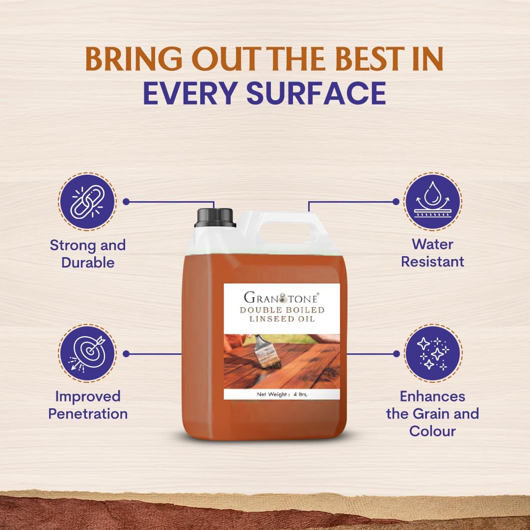 GRANOTONE Double Boiled Linseed Oil | Effective Waterproof Furniture Polish Oil, Used for Wood Finishing, Sports Goods Like Cricket Bat, Filling Cracks, Mixing with Paint and Wall Putty, 200 ML
