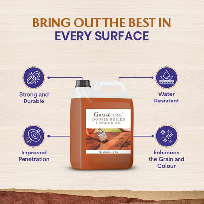 GRANOTONE Double Boiled Linseed Oil | Effective Waterproof Furniture Polish Oil, Used for Wood Finishing, Sports Goods Like Cricket Bat, Filling Cracks, Mixing with Paint and Wall Putty, 200 ML
