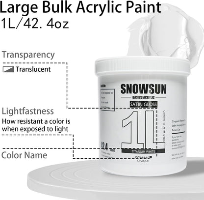 SNOWSUN Titanium White Acrylic Paint, 2 Pack 1 L /42.4 oz Large Bulk Acrylic Paints, Gloss Non-Toxic Heavy Body Paints - Thick Art Paints for Multi-Surface Canvas Wood Ceramic Fabric Wall- Ideal for Artists & Beginners