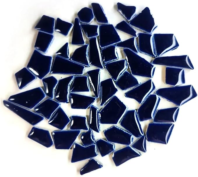 Mosaic Tiles 200g/7.05oz(Approx. 155-170pcs) Porcelain Mosaic Tiles 1-2.5cm 0.4mm Thickness Ceramic Mosaic Stones DIY Mosaic Craft Material(Dark Blue)