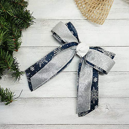 Glitter Wired Ribbon 1.5" x 10 Yards Silver for Christmas Home Decor Bow Gift Wrapping DIY Crafts Wreath (30 Foot)