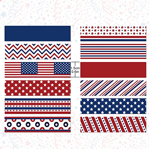 Washi Tape 12 Rolls Washi Tape Set Patriotic Packing Tape American Flag Washi Masking Tape Decorative Paper Stickers Decorative Tape for Gifts Wrapping DIY Art Crafts (200 Foot)