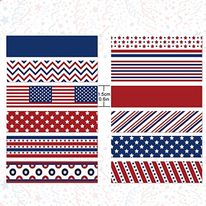 Washi Tape 12 Rolls Washi Tape Set Patriotic Packing Tape American Flag Washi Masking Tape Decorative Paper Stickers Decorative Tape for Gifts Wrapping DIY Art Crafts (200 Foot)