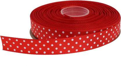 Polka Dot Grosgrain Ribbon 25 Yard Each Roll 100% Polyester (5/8", Red) - Crafty Corner