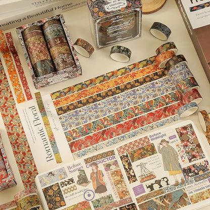 12 Rolls Kyoto Charm Washi Tape Set Japanese Arts Adhesive Tapes Geometric Garden Decorative Masking Tape Sets for Craft (12 Count)