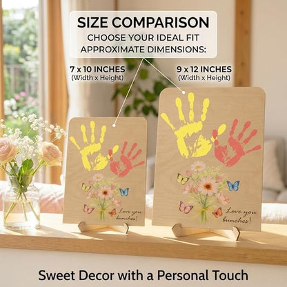 Flower Handprint Plaque For Mother's Day, Gifts for Grandma and Mom From Kid, Unique Mothers Day Gifts From Daughter, Kids Craft Kit Handprint Wooden 7x10 or 9x12 inchs (9x12 inchs)