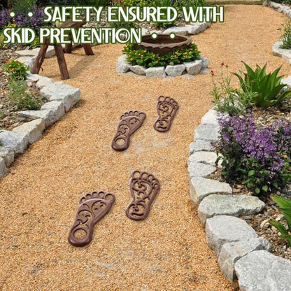 2 Sets Cast Iron Garden Stake Down Stepping Stones Feet Heavy Duty Footprint Stepping Mat Walking Stones for Garden Walkway Decor Cast Iron Flagstone Lawn Panel Walkway Landscaping Outdoor