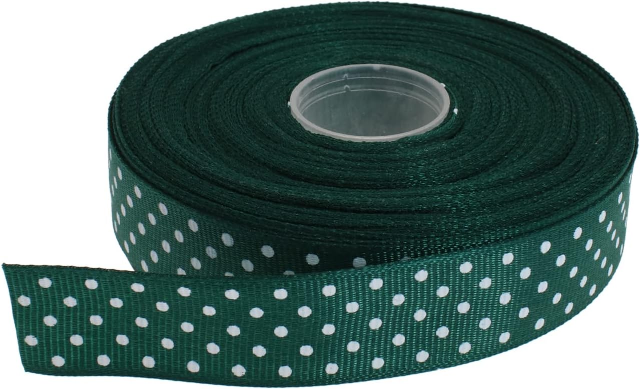 Polka Dot Grosgrain Ribbon 25 Yard Each Roll 100% Polyester (3/4", Dark Green) - Crafty Corner