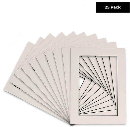 Pack of 25 Acid Free 11x14 Mats Bevel Cut for 8.5x11 Photos - White with Black Core Precut Matboards With Backing Boards and Clear Photo Mat Bags For Pictures, Photos, Framing - 4-ply Thickness