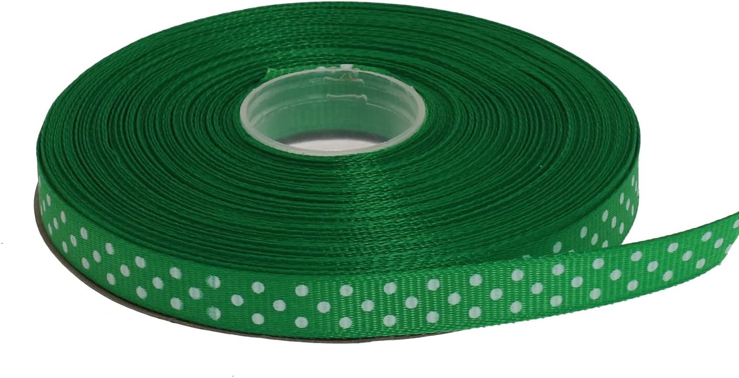 Polka Dot Grosgrain Ribbon 25 Yard Each Roll 100% Polyester (3/8", Green) - Crafty Corner
