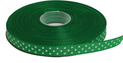 Polka Dot Grosgrain Ribbon 25 Yard Each Roll 100% Polyester (3/8", Green) - Crafty Corner