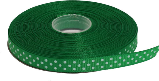 Polka Dot Grosgrain Ribbon 25 Yard Each Roll 100% Polyester (3/8", Green) - Crafty Corner