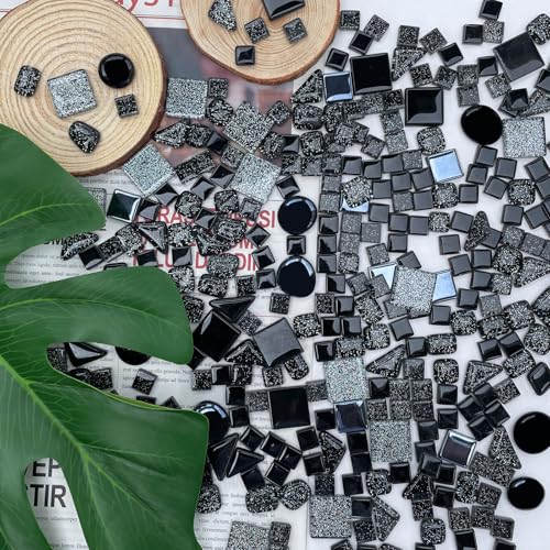 1.1 LB Black Irregular Glass Mosaic Tiles with Backing (17.6 Ounce)