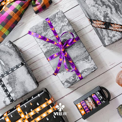 3 8 inch 1 inch Halloween Ribbon Set Spooky October Ribbon Assortment 5 Rolls 10 Yards Halloween Crafts (30 Foot)