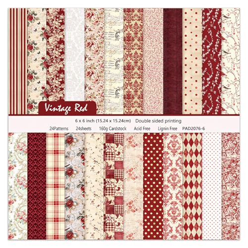 24 Sheets Red Aesthetic Scrapbooking Paper Pad (24 Count)