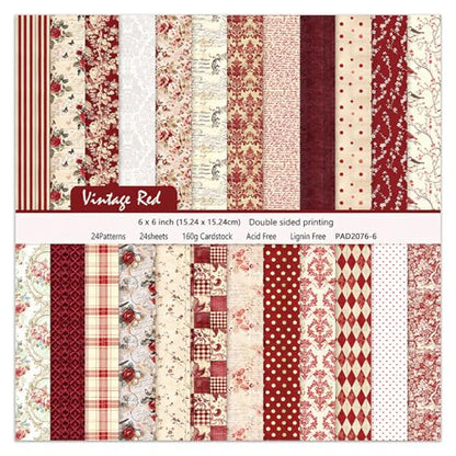 24 Sheets Red Aesthetic Scrapbooking Paper Pad (24 Count)