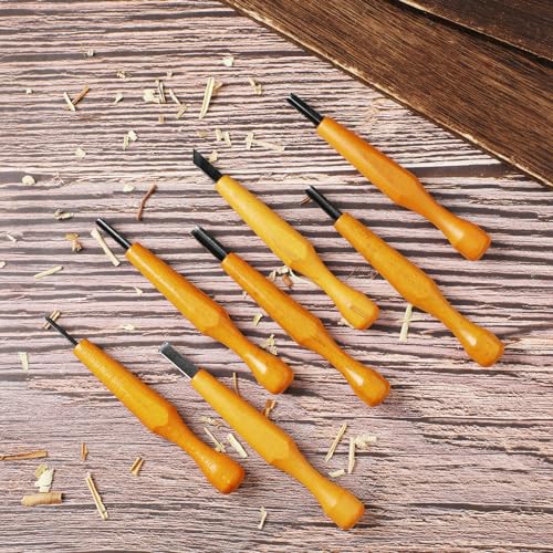 7 Pcs Wood Carving Tools Set Linoleum Hand Wood Knife Chisels Flat V