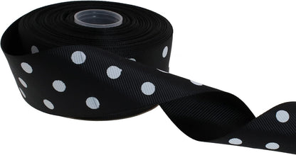 Polka Dot Grosgrain Ribbon 25 Yard Each Roll 100% Polyester (1/1-2", Black) - Crafty Corner