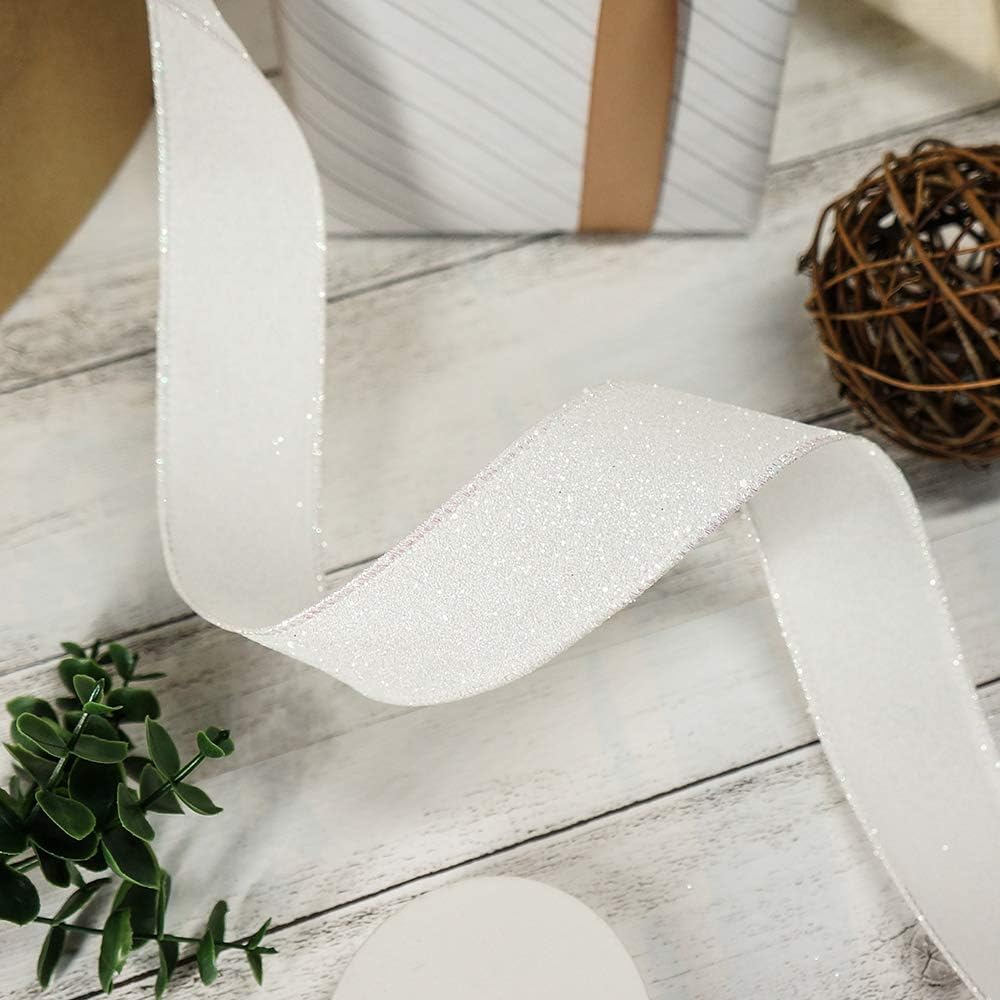 CT CRAFT LLC Glitter Wired Ribbon 1.5" x 10 Yards White for Christmas Home Decor Bow Gift Wrapping DIY Crafts Wreath - Crafty Corner