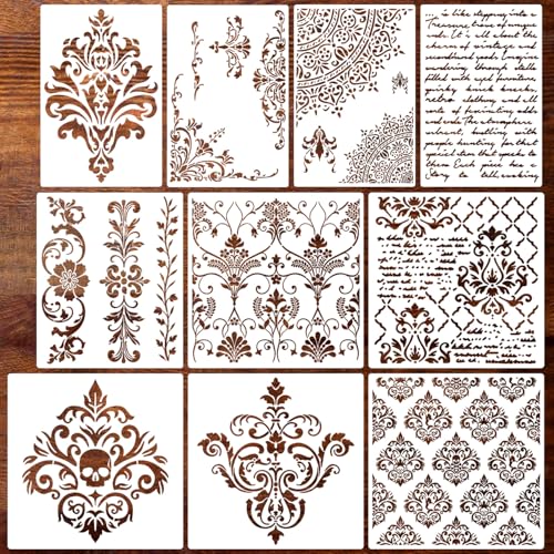 Damask Stencil Wall Stencils for Painting Large Pattern 12" (10 Count)