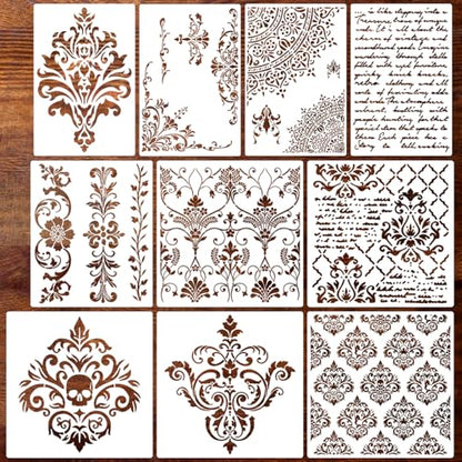 Damask Stencil Wall Stencils for Painting Large Pattern 12" (10 Count)