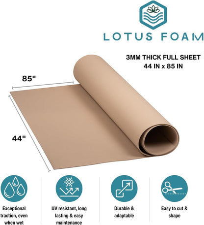 LotusFoam Large 3mm EVA Foam Sheet - 44"x 85" High Density Foam 130 kg/m3 for Cosplay, Costumes, Crafts, Flooring, Outdoor Use - 35 Colors (Desert Sand) - Desert Sand - Crafty Corner