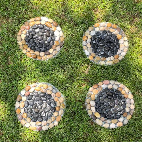 Garden Stepping Stones ourtdoor Decorative Round Stepping Stones with Black Stones Round Polished River Pebble Stone from Natureal River (6 Count)