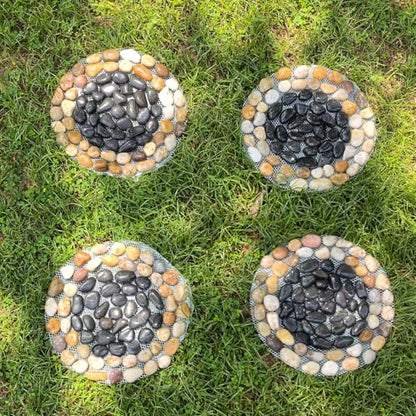 Garden Stepping Stones ourtdoor Decorative Round Stepping Stones with Black Stones Round Polished River Pebble Stone from Natureal River (6 Count)