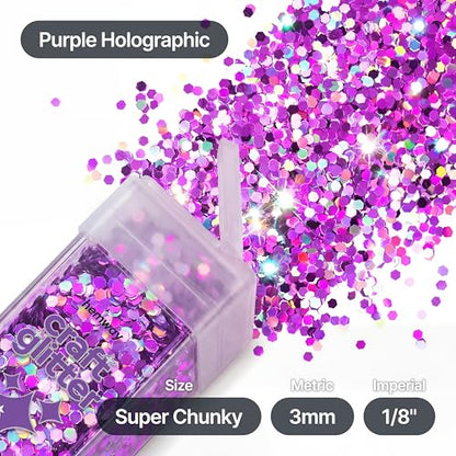 Craft Glitter Shaker Purple Holographic 110g Super Chunky (3.9 Ounce)