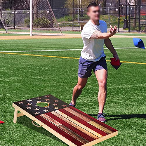 Solid Wood Classic Cornhole Set Flag Pattern Cornhole Outdoor Game