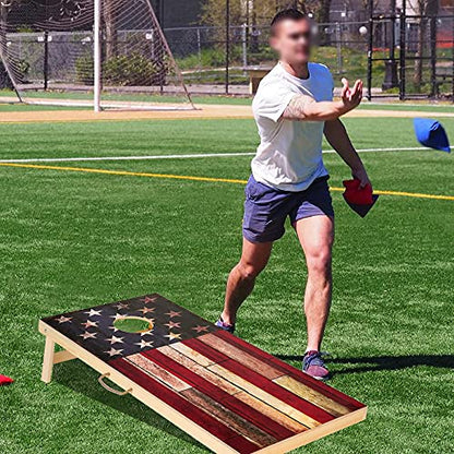 Solid Wood Classic Cornhole Set Flag Pattern Cornhole Outdoor Game
