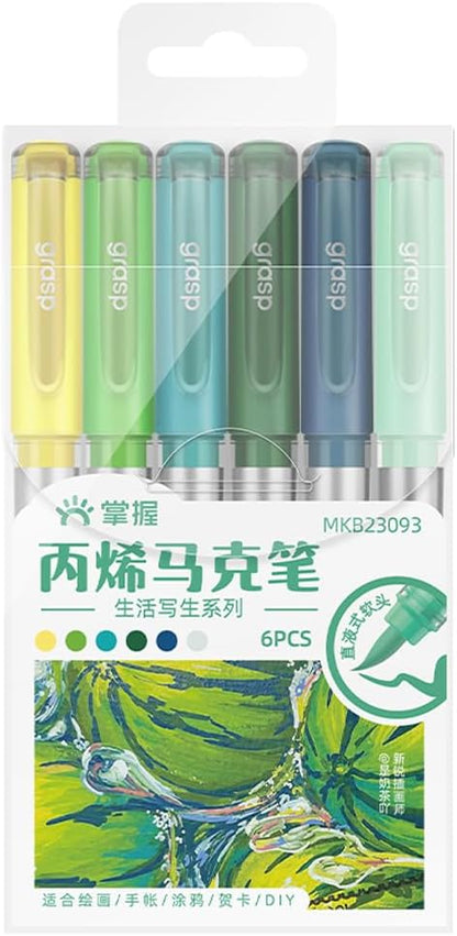 6 Color Acrylic Paint Markers, Brush Tip Acrylic Paint Pens With Visual Ink Window, Fabric Paint Markers for Clothes, Textile - High Coverage on Wood, Glass, Rock - DIY Art Supplies for Kids, Adults