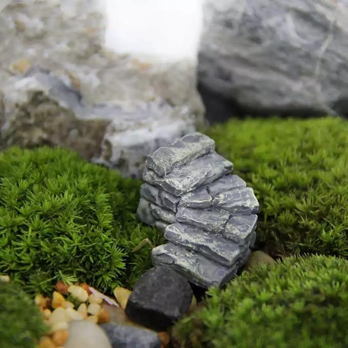 2 Pcs Curved Stone Steps Miniature Fairy Garden Accessories,Miniature Pond Lawn Ornament Figurines, Mini Lighthouse Water Well Bridge Figurines, Micro Landscape Ornaments for DIY Kit Statues