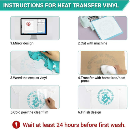 HTVRONT Heat Transfer Vinyl Bundle: 24 Pack 12"x12" Iron on Vinyl Sheets for T-Shirt, 21 Assorted Colors HTV Vinyl with 1 PTFE Sheet & Weeding Hooks