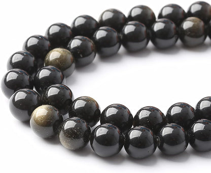 AAA Natural Gold Obsidian Gemstone Beads Energy Healing Power Stones Round Loose Beads for Jewelry Making, DIY Bracelet Necklace 10mm 38pcs