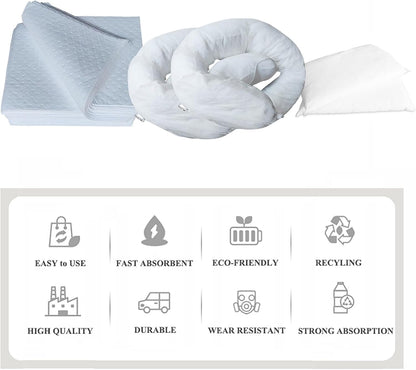 XIFENG Oil-Only Spill Kit Absorbing Spills Oil Absorbent Pads Oil Absorbent Socks Pillows 11.6 Gallon of Oils Petroleum Products for Industrial Automotive Vehicle Aid Spills (Color:only Oil)