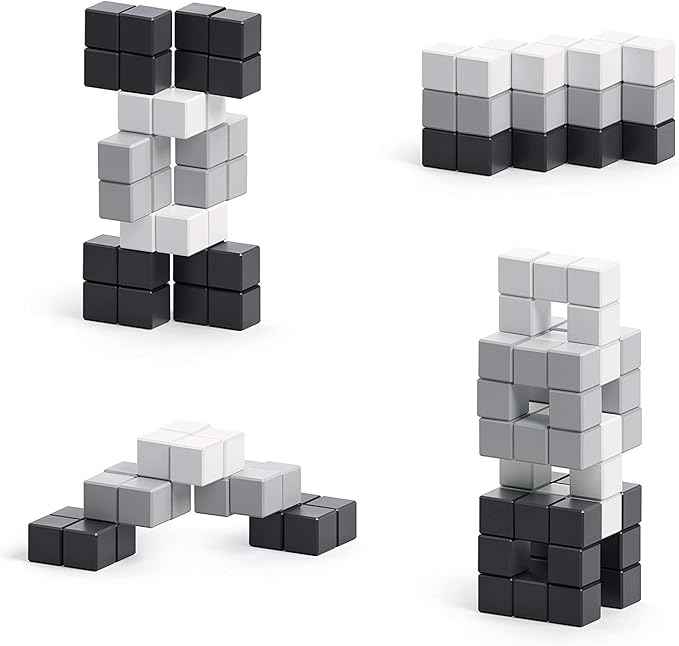 PIXIO Noir - Tiny Magnetic Blocks Building Toy in The Pixel Art Style with Free App - 5/16" Plastic Cubes with 6 Magnets Inside - Open Ended Toy - Creativity Toy for Ages 6+ - 60pcs